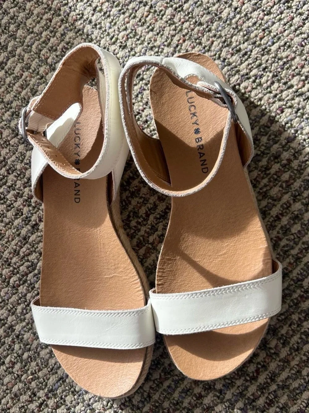 Lucky Brand White Ankle-Strap Espadrille Flat Sandals